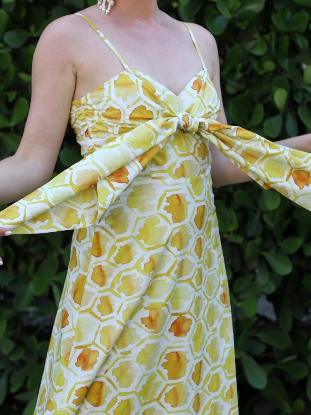 Tie-Front Geometric Midi Dress